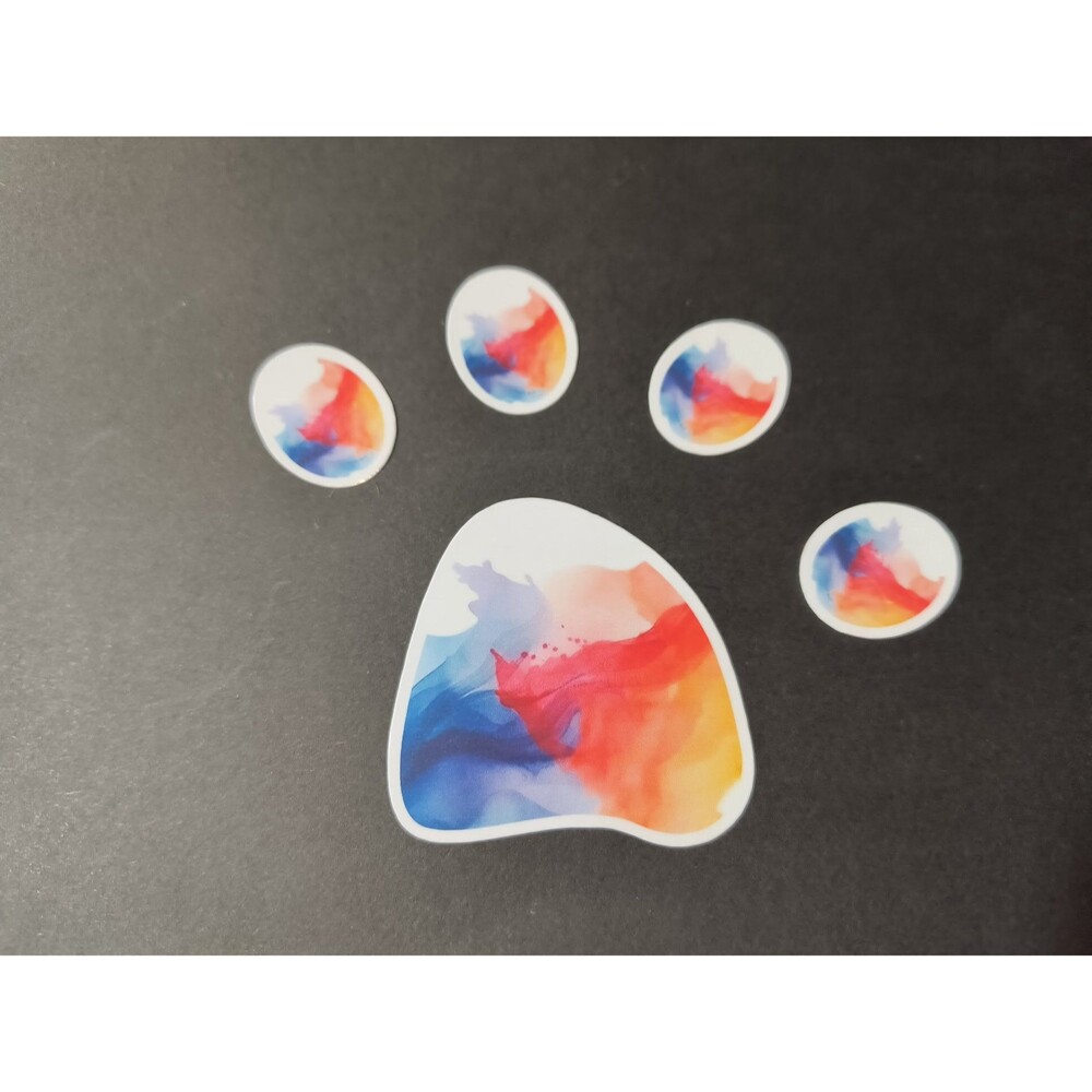 Rainbow Paint Waves Paw Print Waterproof Vinyl Sticker Decal (2 Pack)